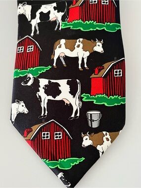 Vintage Ralph Marlin Cow Club Tie 2001 Novelty Cow Farm Barn Western Y2K